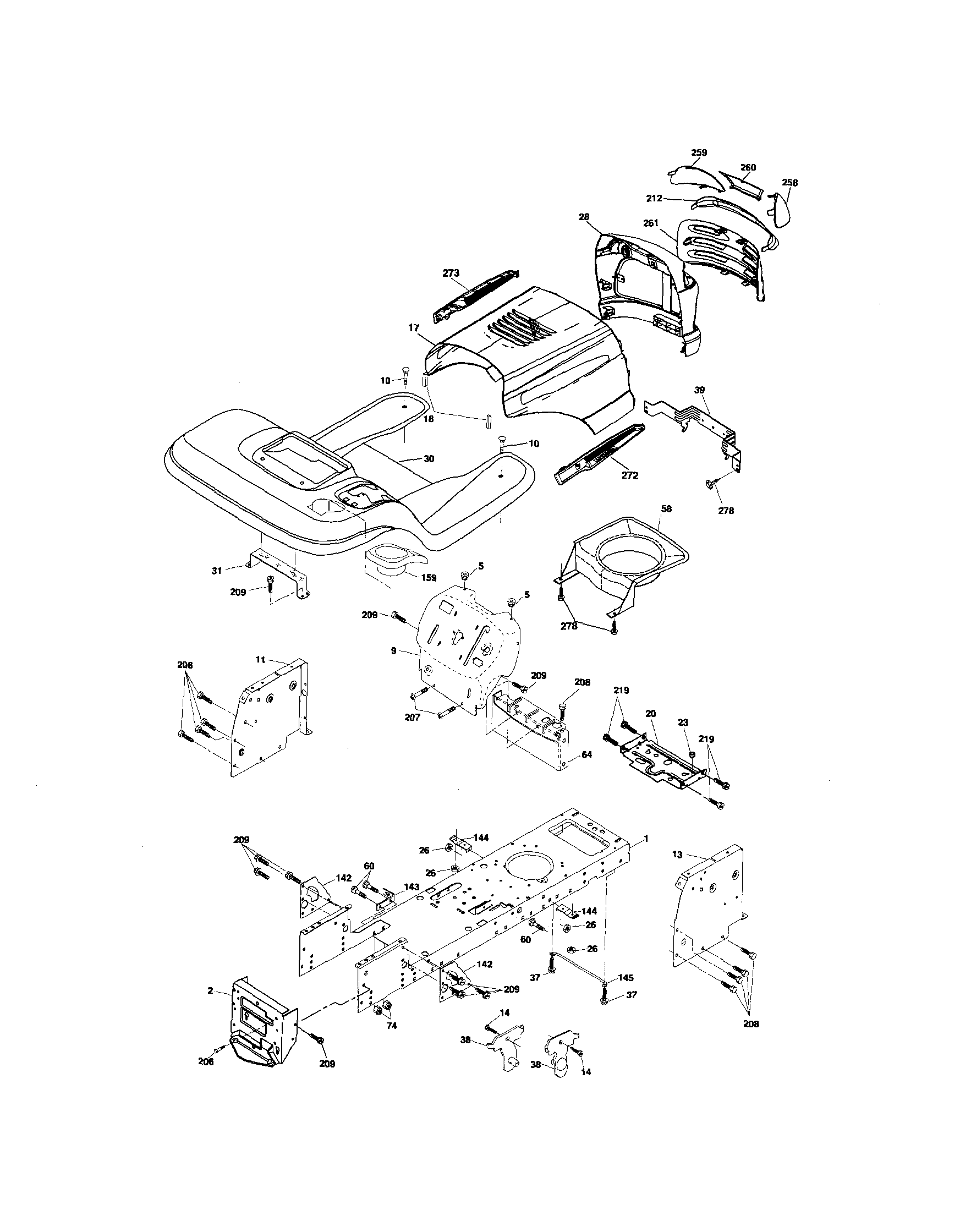 Chassis And Enclosures Diagram and Parts List for 917276781  Craftsman Lawn Tractor