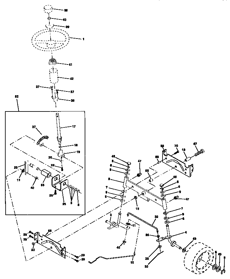 Steering Assembly Diagram and Parts List for 917258515  Craftsman Lawn Tractor