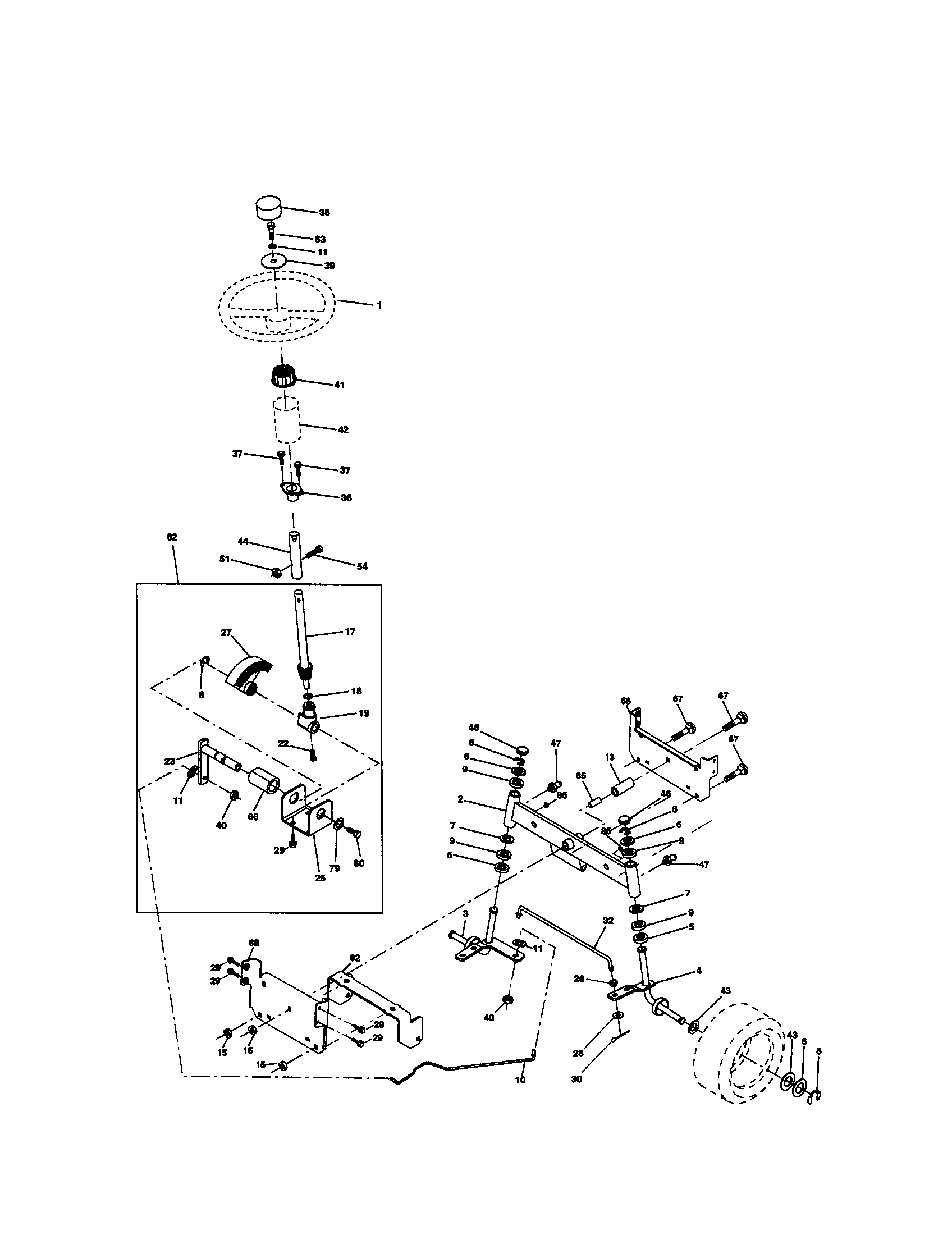 Steering Assembly Diagram and Parts List for 917270761  Craftsman Lawn Tractor
