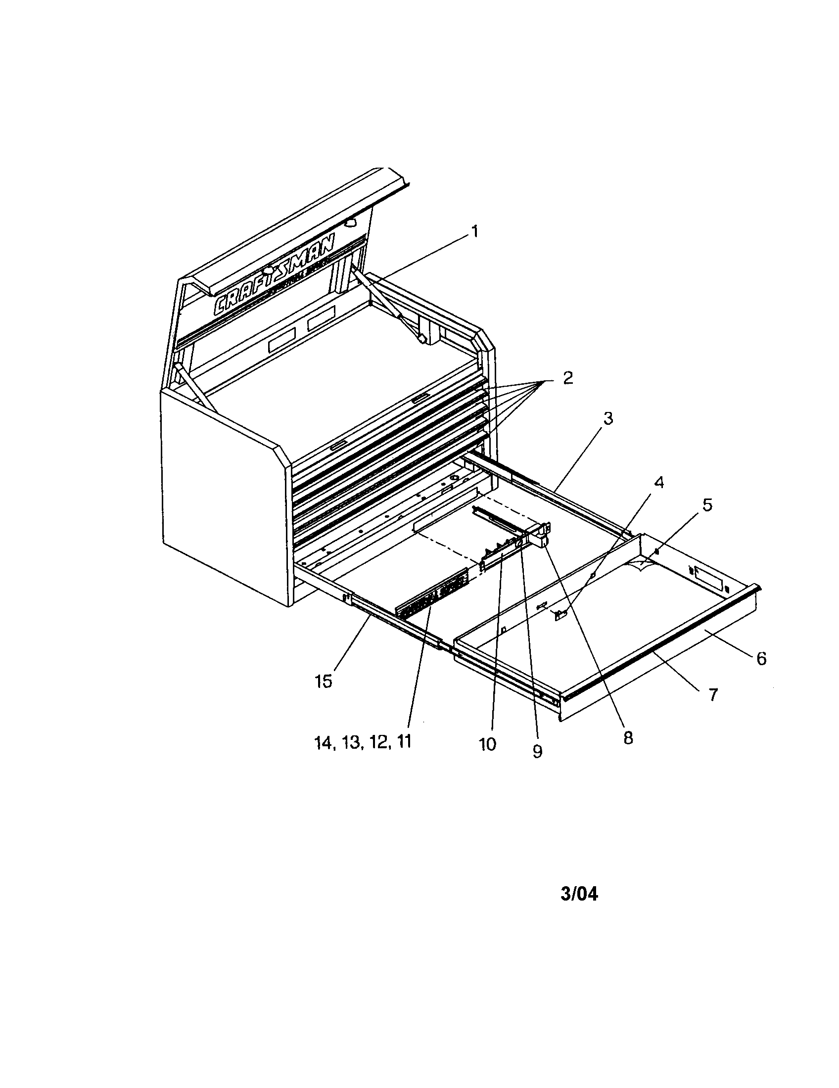 Cabinet/drawers Diagram and Parts List for 706654351  Craftsman Tool Stand & Cart