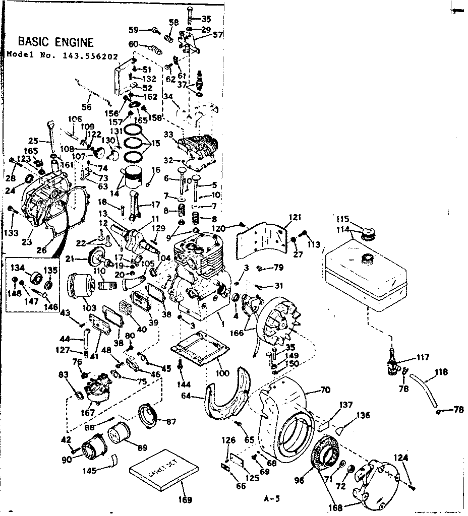Basic Engine Diagram and Parts List for 143556202  Craftsman Engine
