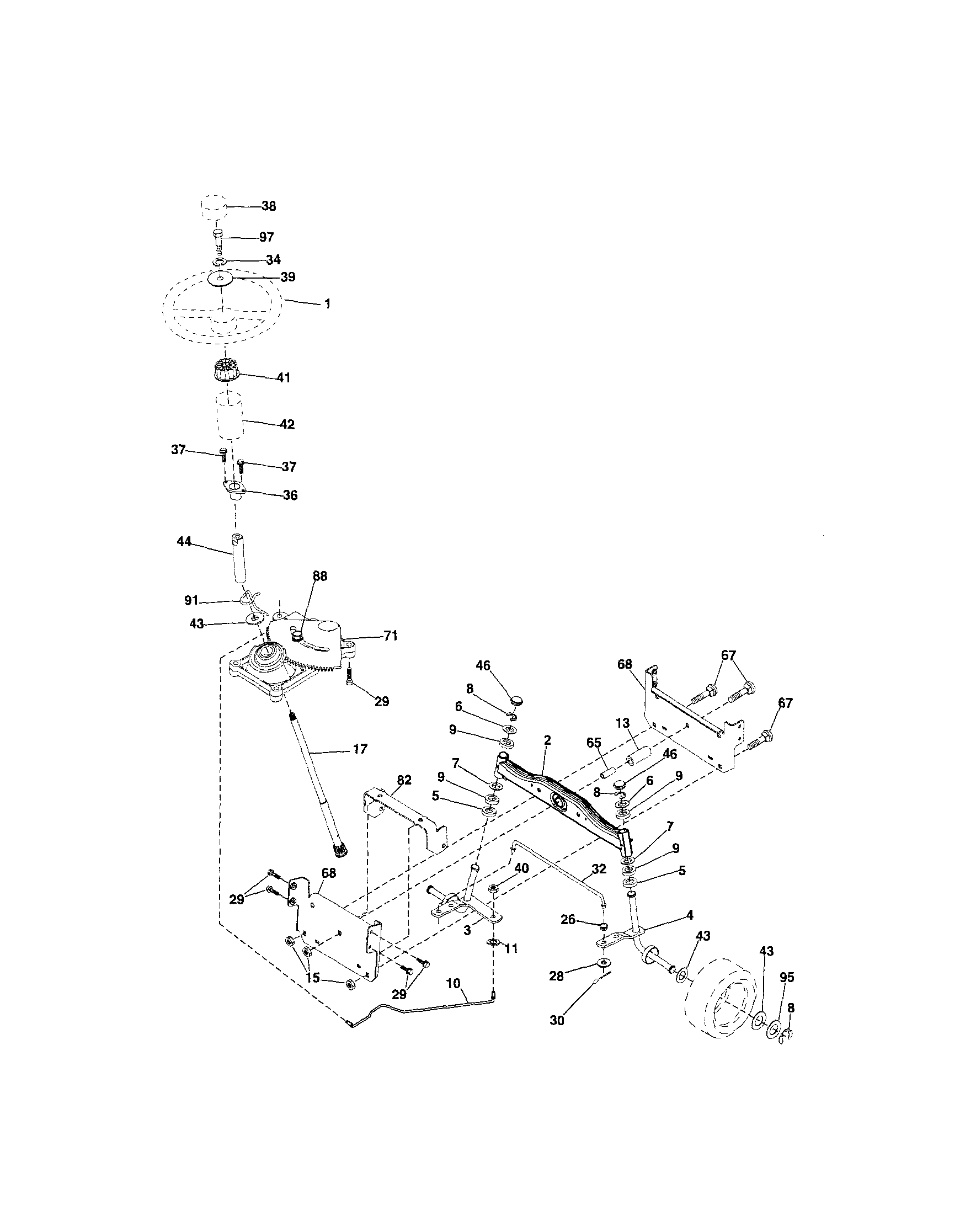 Steering Diagram and Parts List for 917287012  Craftsman Lawn Tractor