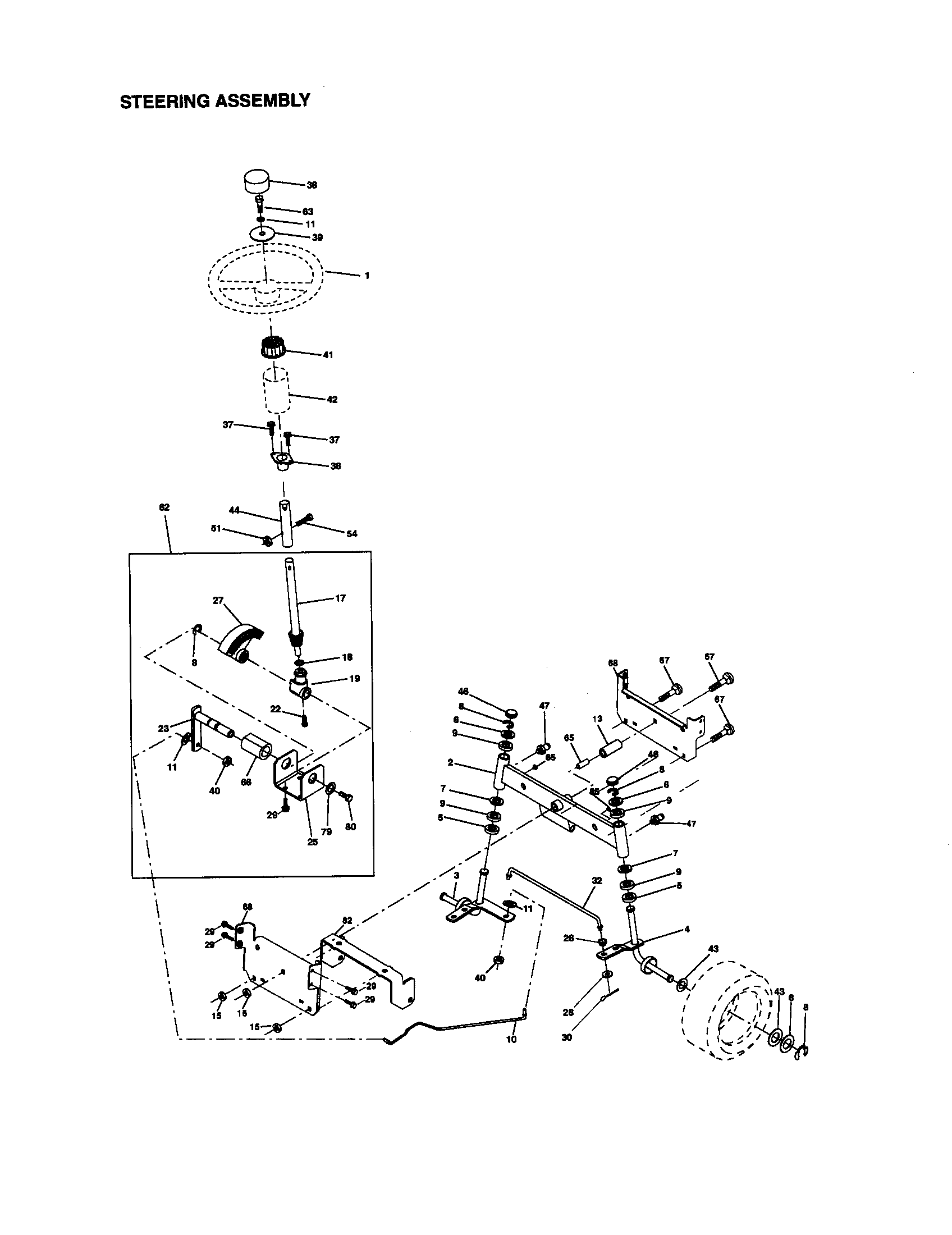 Steering Assembly Diagram and Parts List for 917270743  Craftsman Lawn Tractor