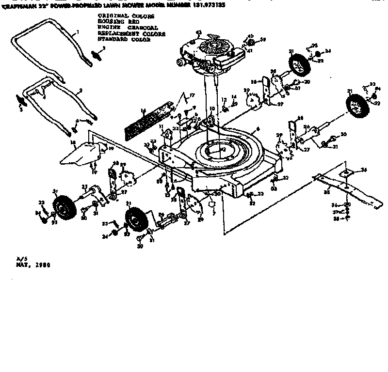 Mower Deck Diagram and Parts List for 131973135  Craftsman Lawn Mower
