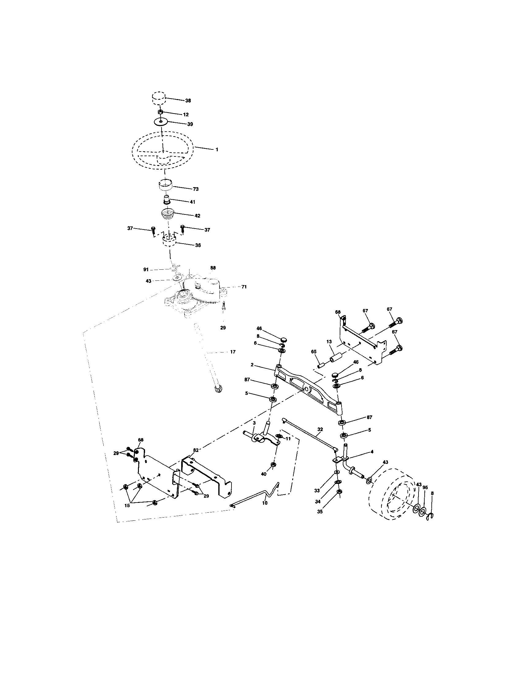 Steering Assembly Diagram and Parts List for 917273621  Craftsman Lawn Tractor