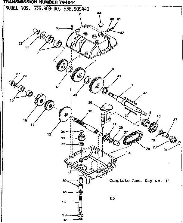 Transmission Diagram and Parts List for 536909440  Craftsman Snow Blower