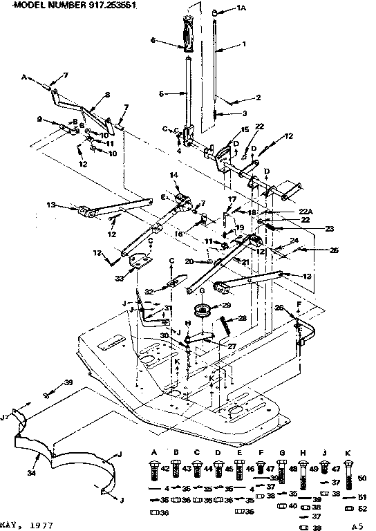 Lift Assembly Diagram and Parts List for 917253551  Craftsman Lawn Mower