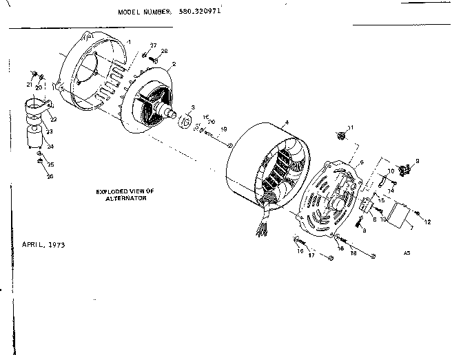 Alternator Diagram and Parts List for 580320971  Craftsman Engine