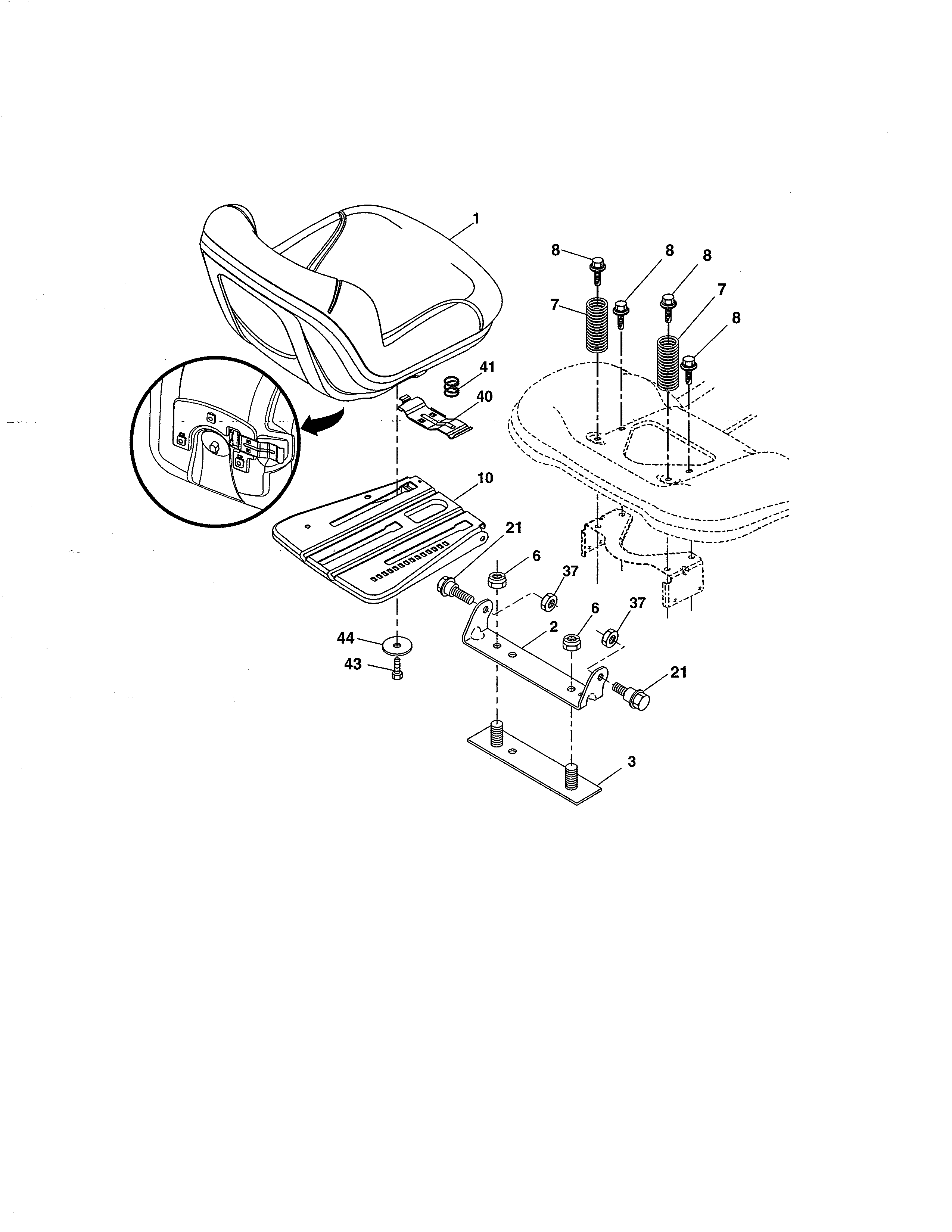 Seat Diagram and Parts List for 917986411  Craftsman Lawn Tractor