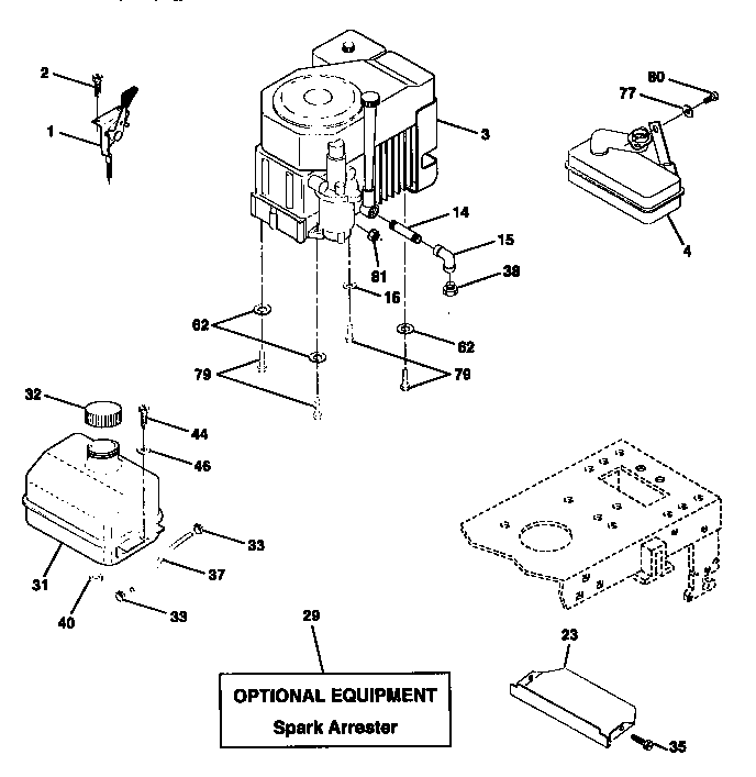 Engine Diagram and Parts List for 917271010  Craftsman Lawn Tractor