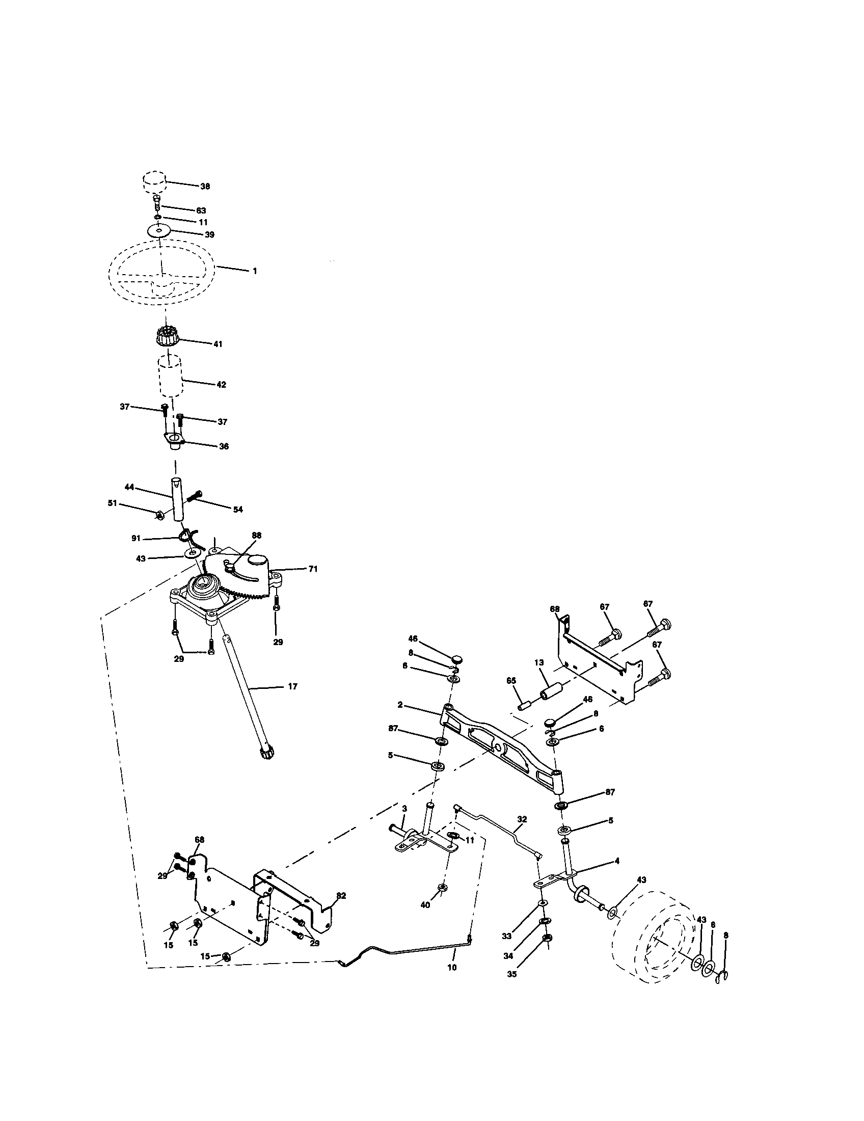 Steering Assembly Diagram and Parts List for 917279942  Craftsman Lawn Tractor