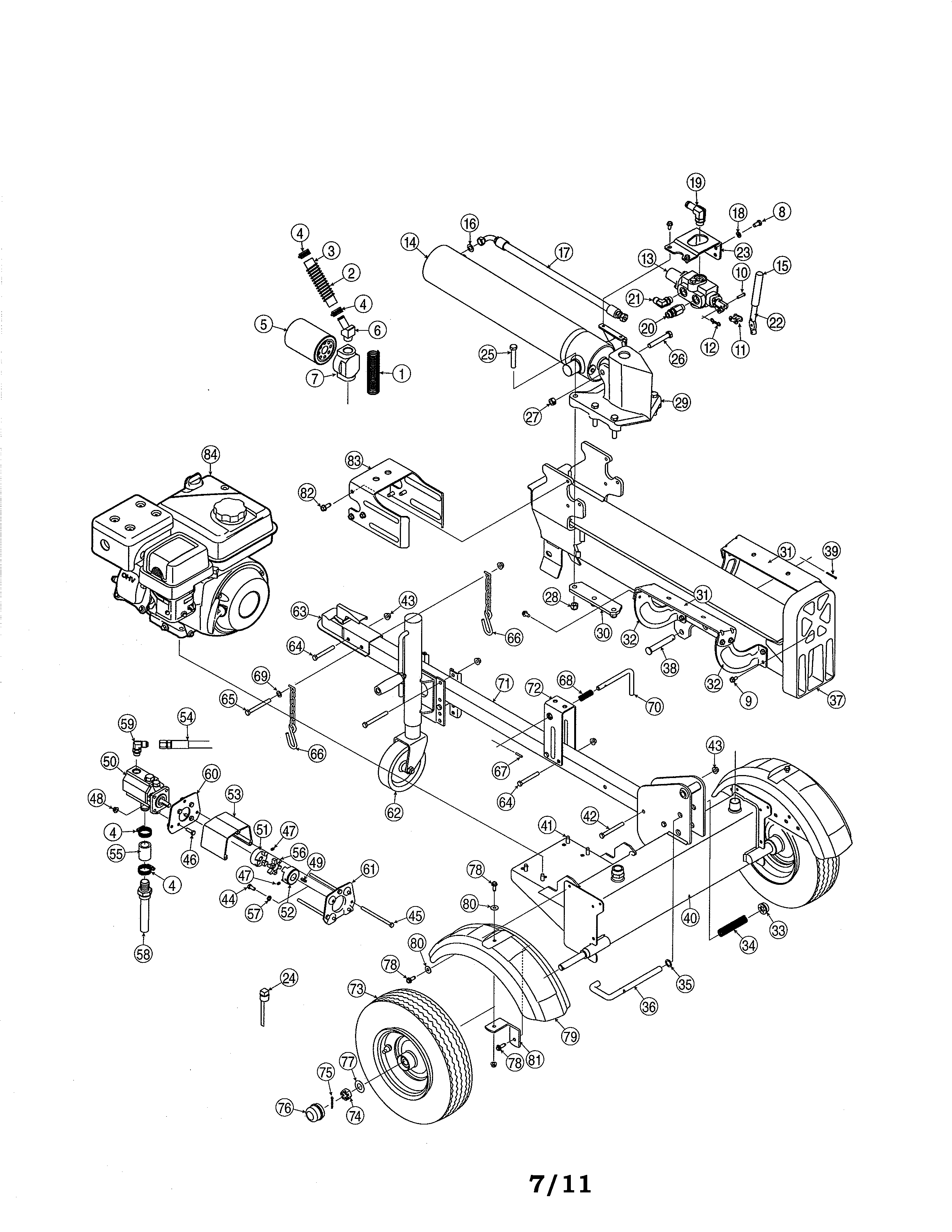 Log Splitter Diagram and Parts List for 24777661  Craftsman Log Splitter