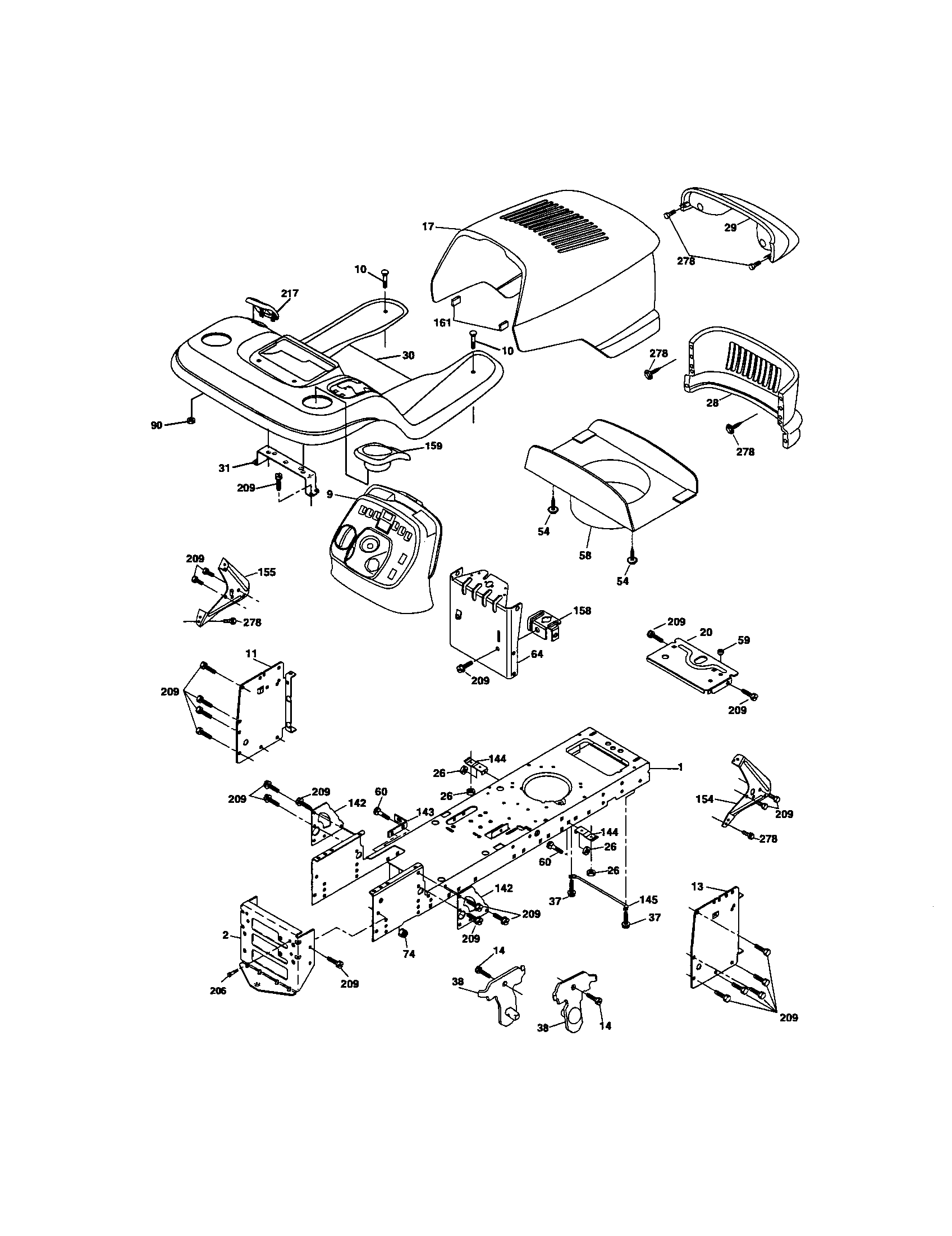Chassis And Enclosures Diagram and Parts List for 917275680  Craftsman Lawn Tractor
