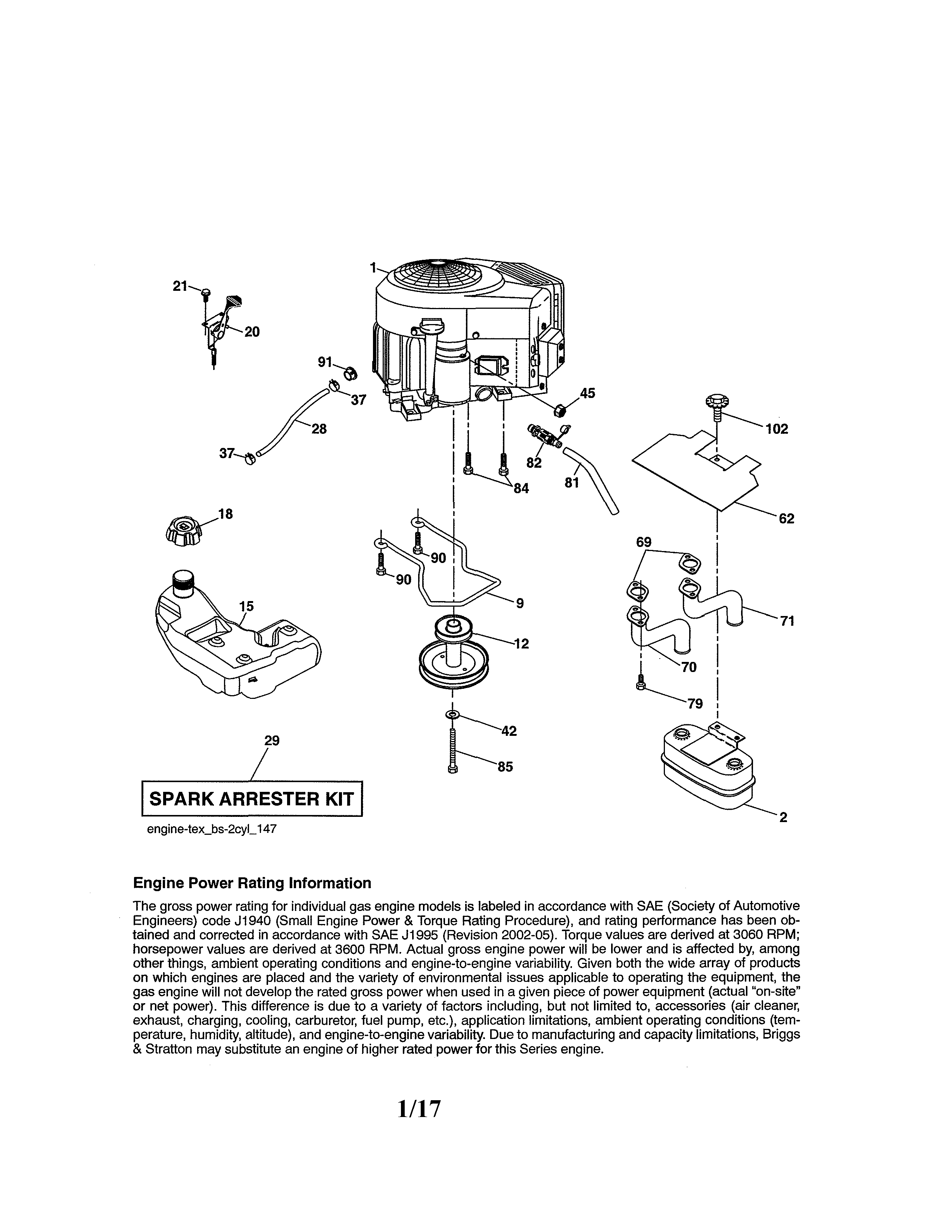 Engine Diagram and Parts List for 917203901  Craftsman Lawn Tractor