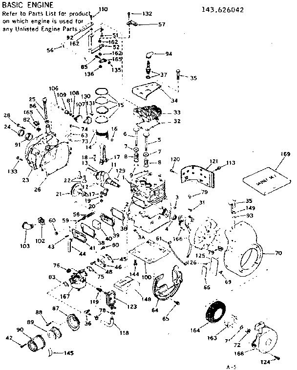 Basic Engine Diagram and Parts List for 143626042  Craftsman Engine