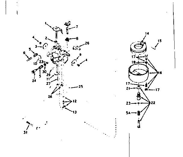 Carburetor Diagram and Parts List for 143171312  Craftsman Engine