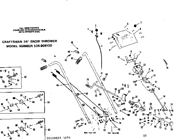 Handle Assembly Diagram and Parts List for 536906100  Craftsman Snow Blower