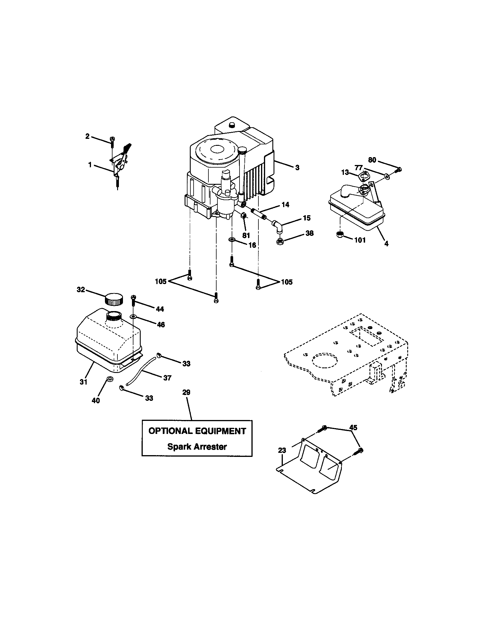 Engine Diagram and Parts List for 917271063  Craftsman Lawn Tractor