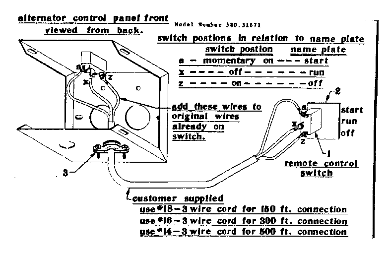Connecting Remote Control Switch Diagram and Parts List for 58031671  Craftsman Engine