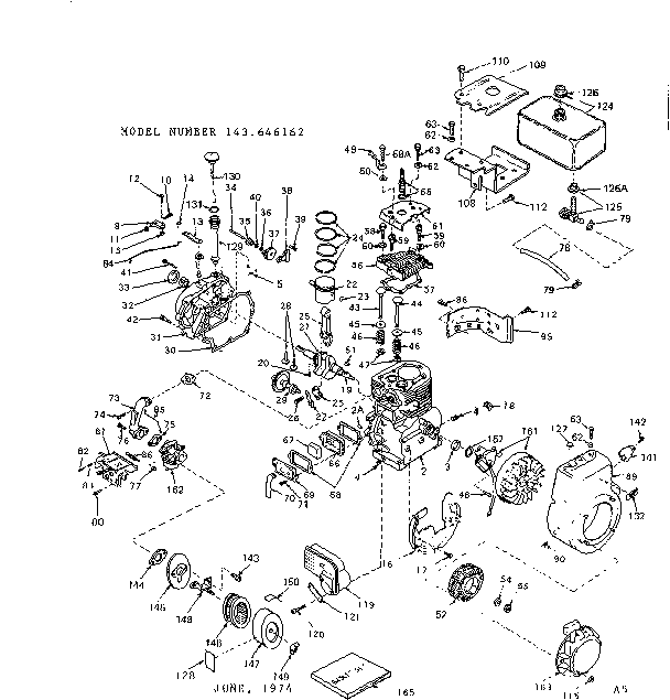 Replacement Parts Diagram and Parts List for 143646162  Craftsman Engine