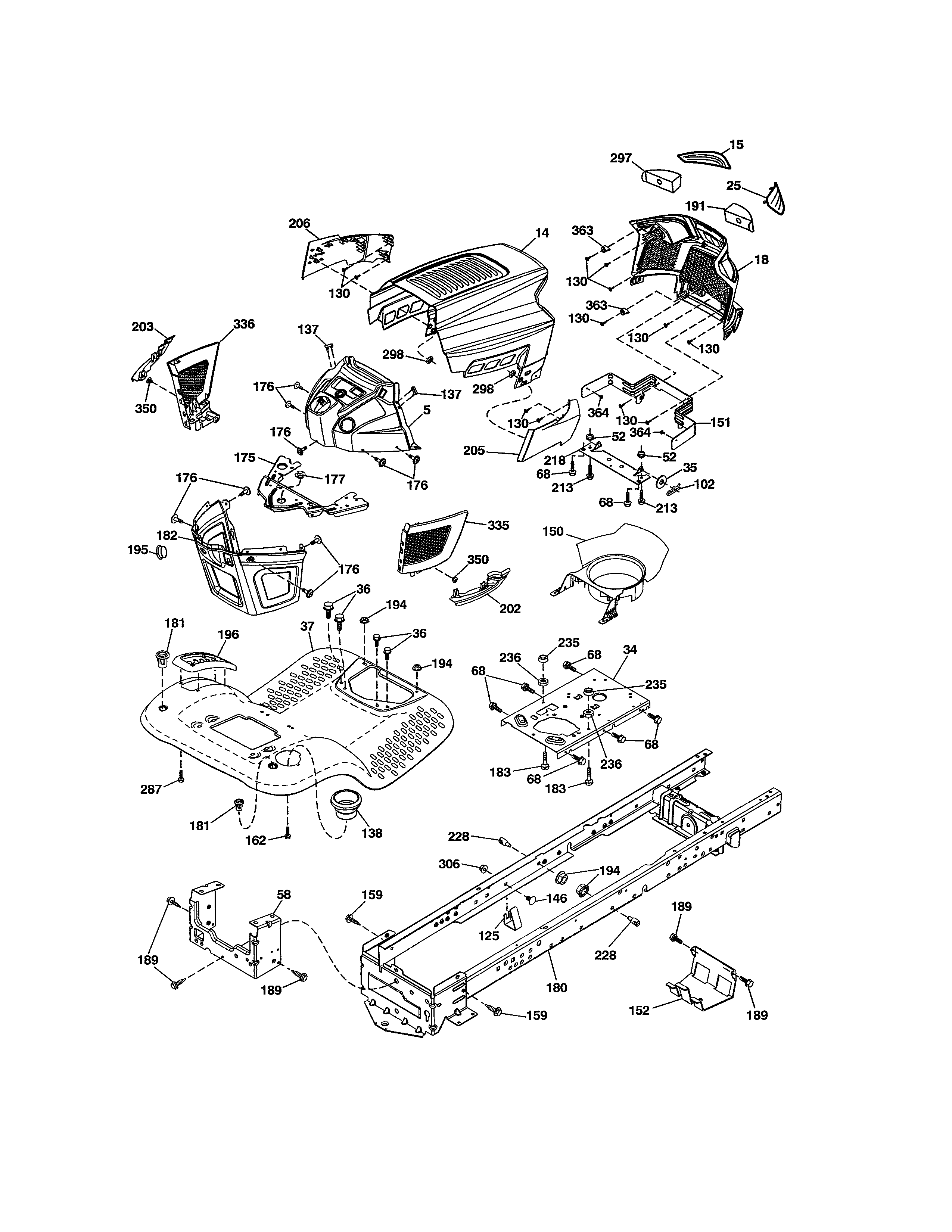 Chassis Diagram and Parts List for 917203811  Craftsman Lawn Tractor