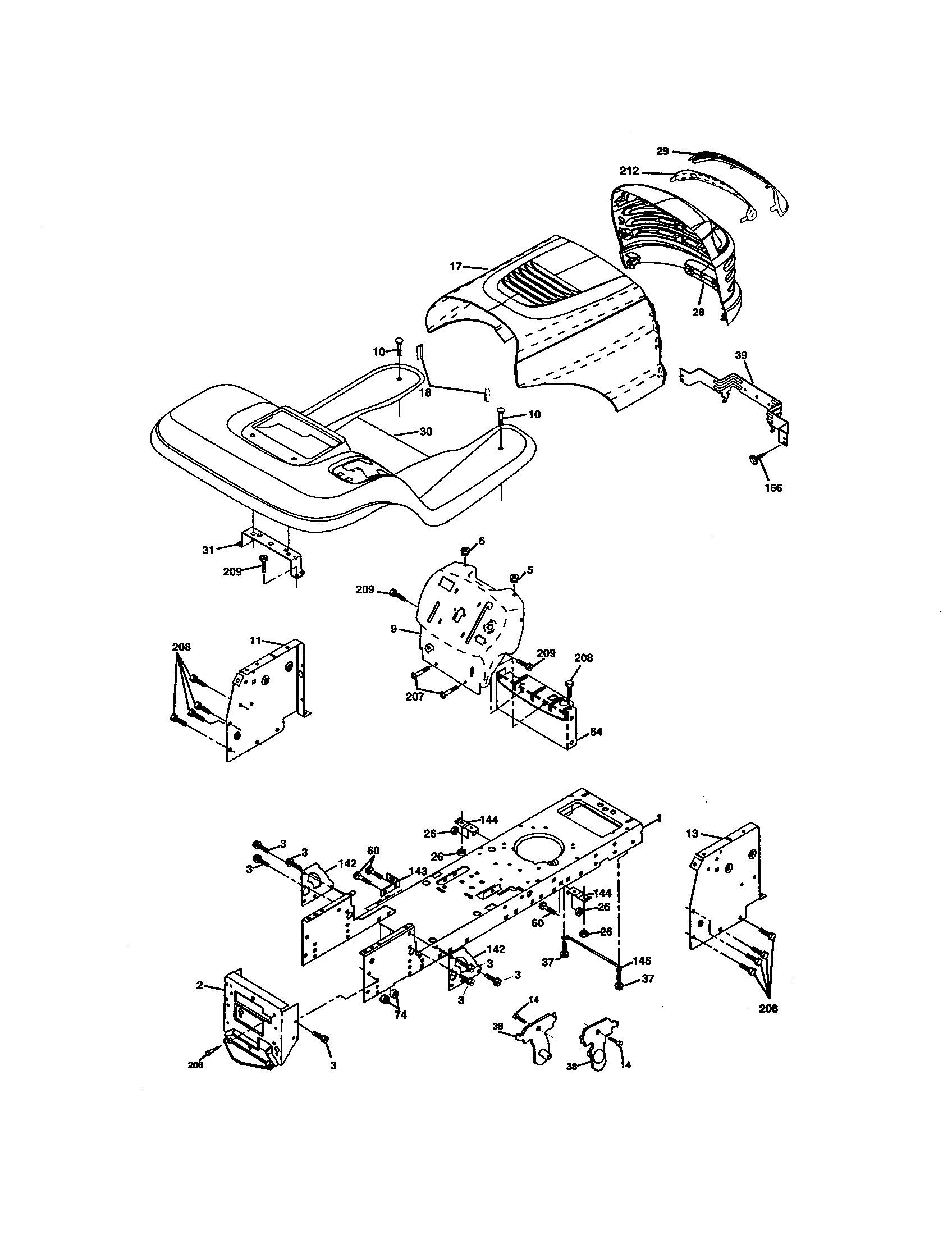 Chassis And Enclosures Diagram and Parts List for 917272761  Craftsman Lawn Tractor