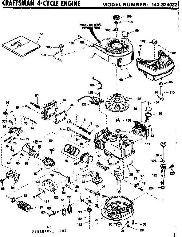 Replacement Parts Diagram and Parts List for 143324022  Craftsman Engine