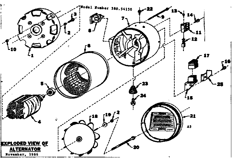 Rotor And Stator Assembly Diagram and Parts List for 58054150  Craftsman Engine