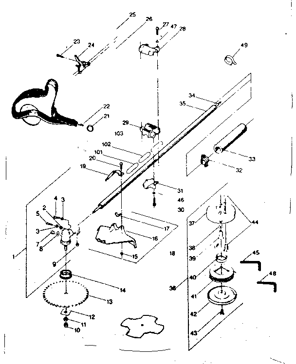 Drive Shaft And Cutting Head Diagram and Parts List for 358796221  Craftsman Trimmer