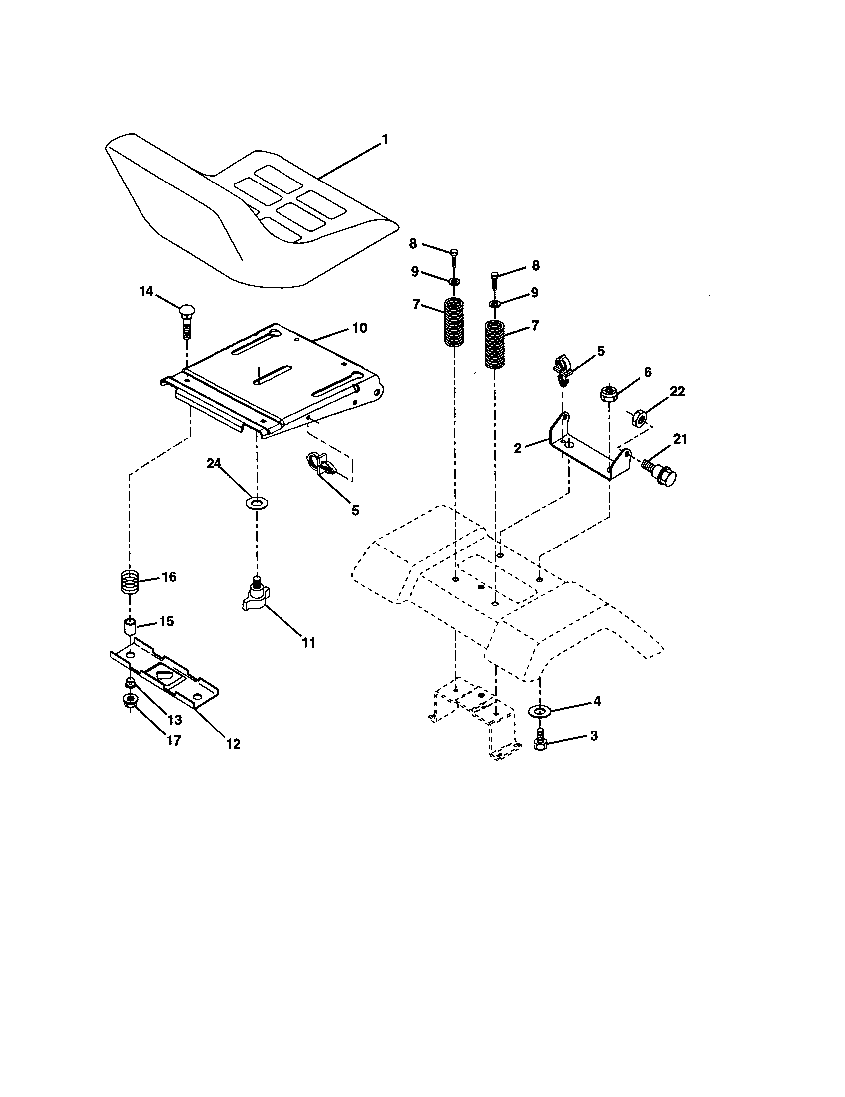 Seat Assembly Diagram and Parts List for 917278041  Craftsman Lawn Tractor