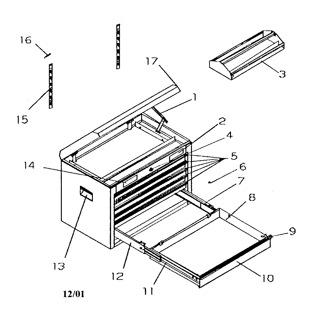 Tool Chest Diagram and Parts List for 706597160  Craftsman Tool Stand & Cart