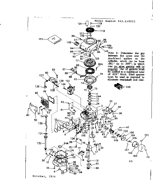 Engine Diagram and Parts List for 143249022  Craftsman Engine