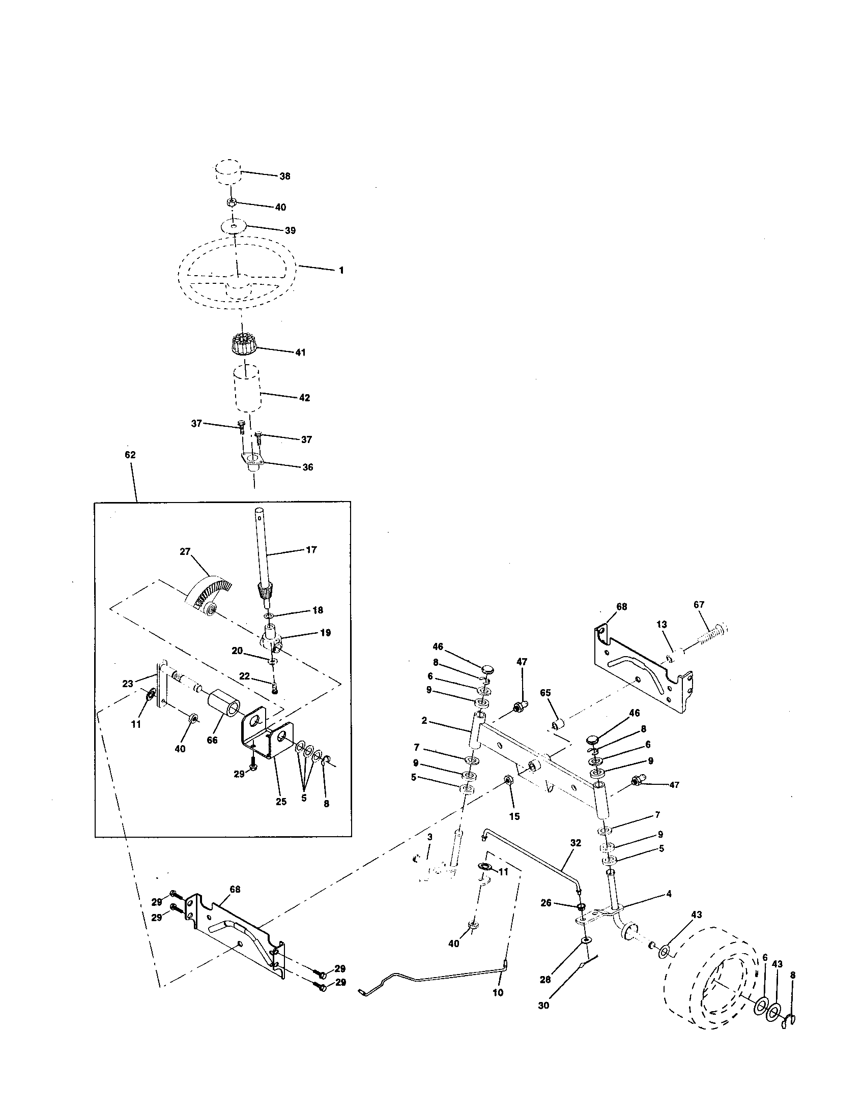 Steering Assembly Diagram and Parts List for 917252800  Craftsman Lawn Tractor