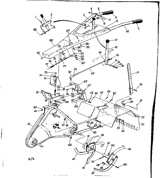 Handle Assembly Diagram and Parts List for 247298790  Craftsman Tiller