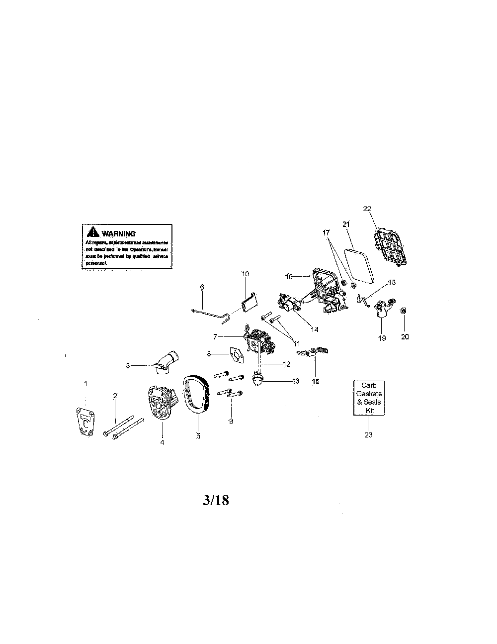 Carburetor Diagram and Parts List for 358740180  Craftsman Chainsaw