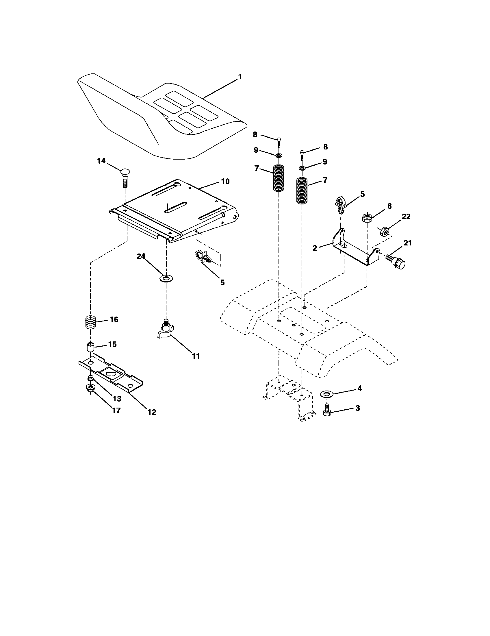 Seat Assembly Diagram and Parts List for 917275370  Craftsman Lawn Tractor