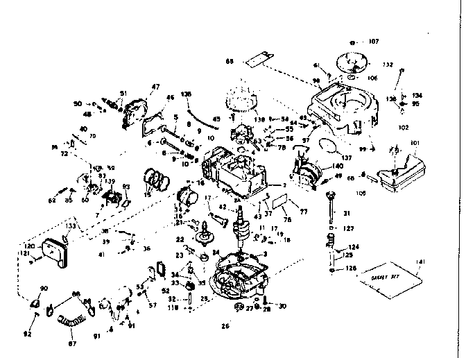 Basic Engine Diagram and Parts List for 143225062  Craftsman Engine