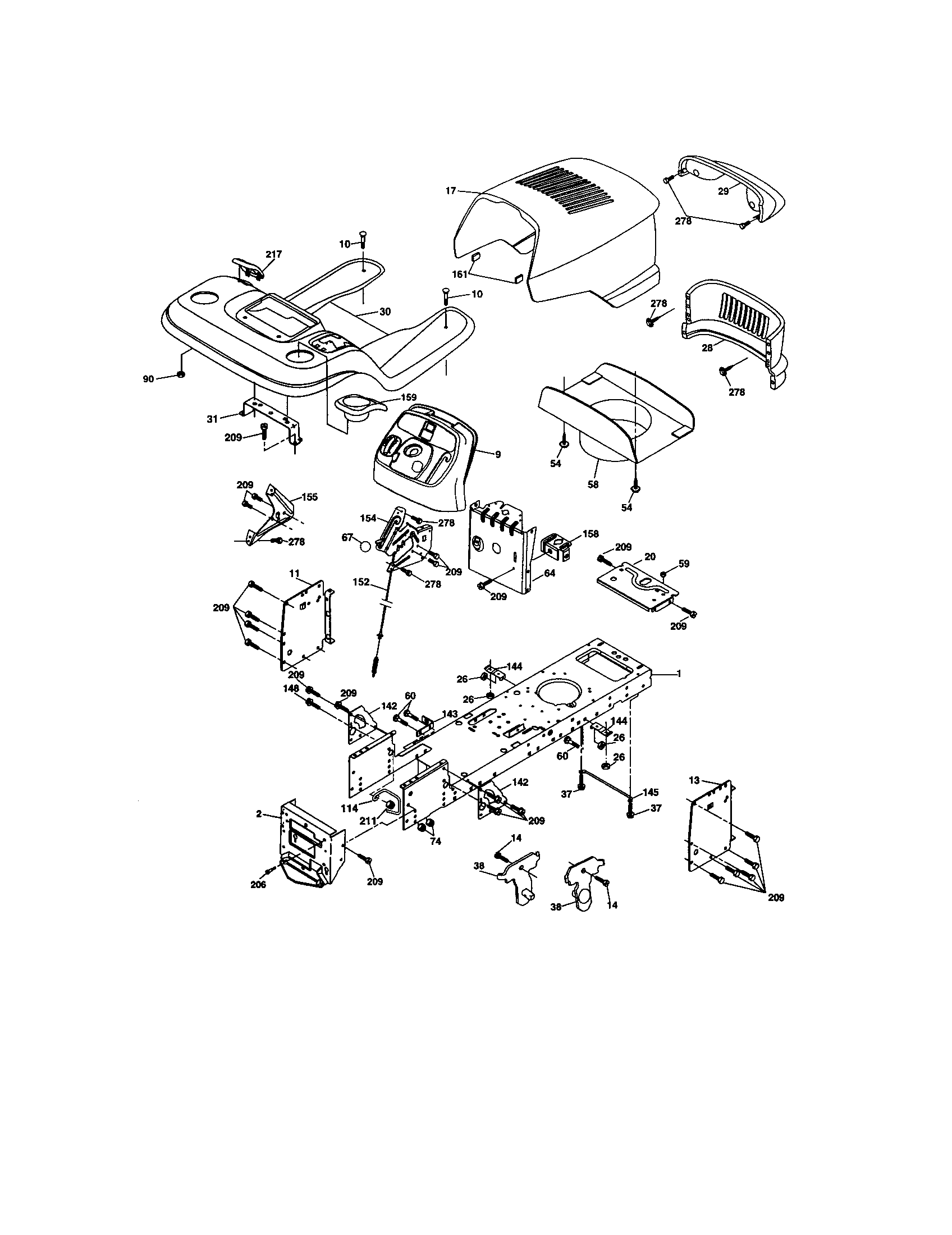 Chassis And Enclosures Diagram and Parts List for 917273591  Craftsman Lawn Tractor