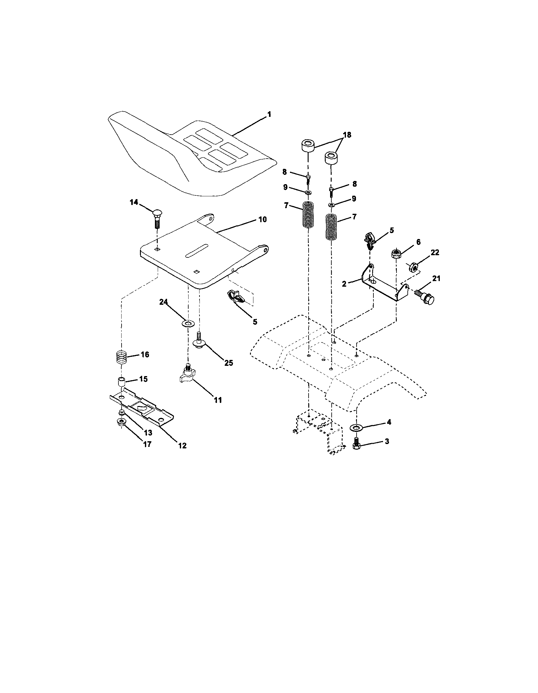 Seat Assembly Diagram and Parts List for 917272421  Craftsman Lawn Tractor