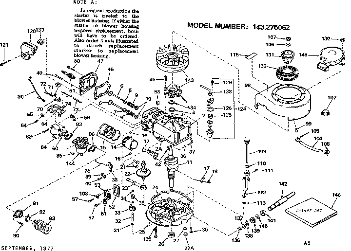 Replacement Parts Diagram and Parts List for 143275062  Craftsman Engine