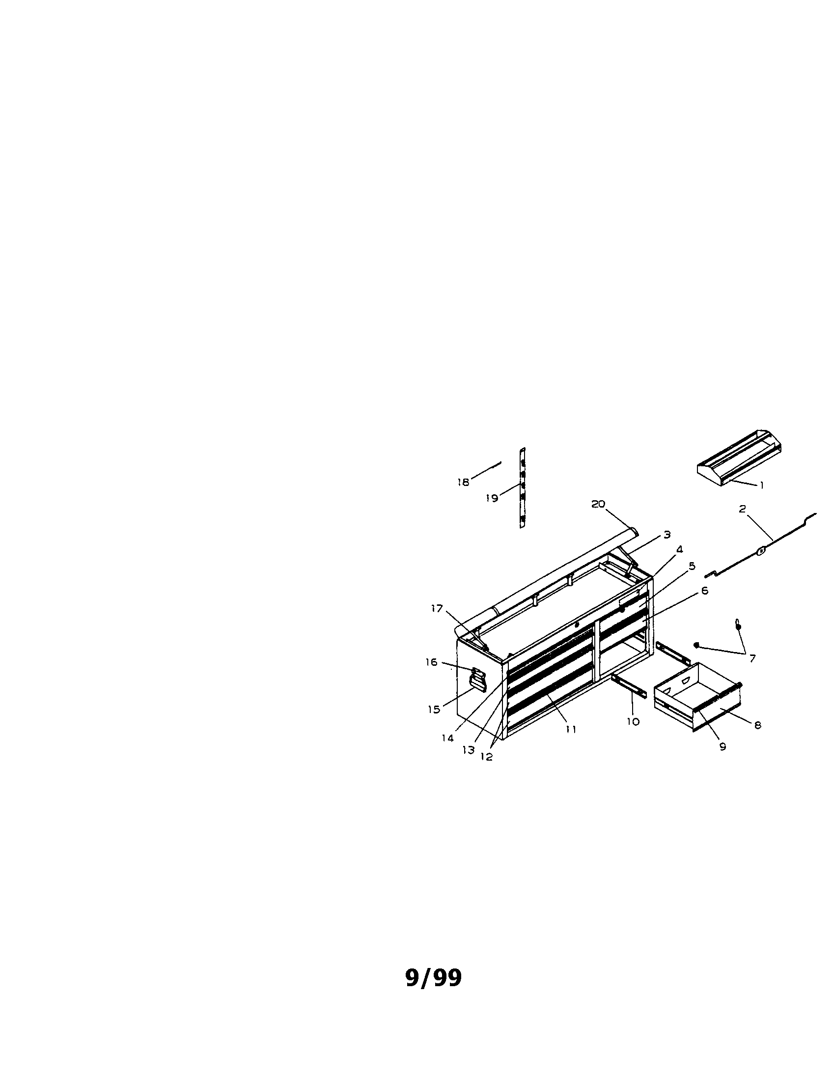 7 Drawer Professional Chest Diagram and Parts List for 706653235  Craftsman Tool Stand & Cart