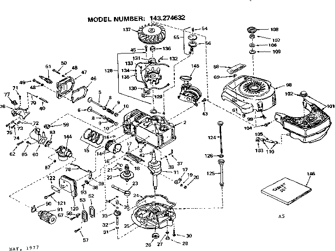 Replacement Parts Diagram and Parts List for 143274632  Craftsman Engine