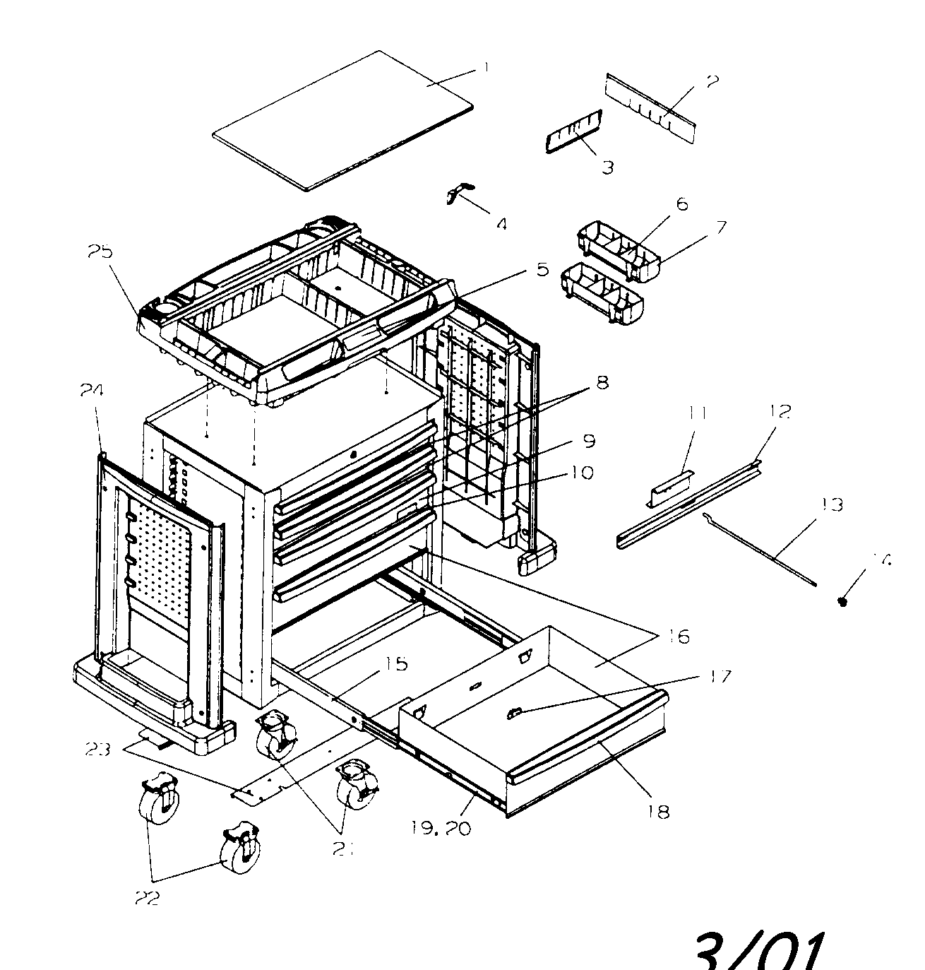 Cabinet Parts Diagram and Parts List for 706599550  Craftsman Tool Stand & Cart