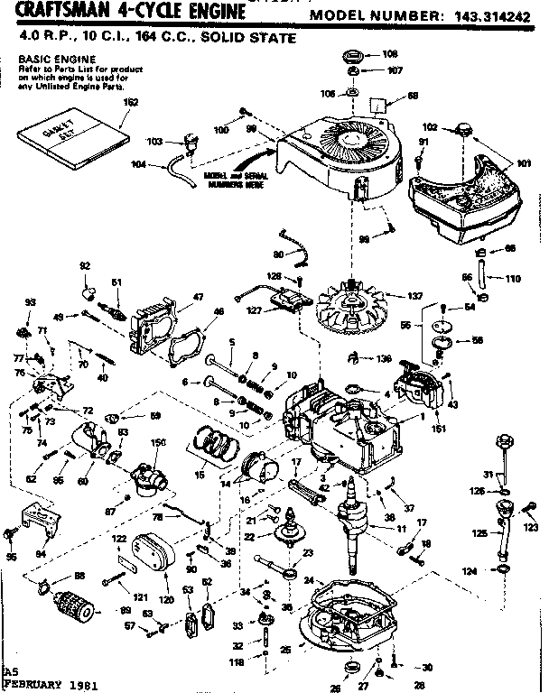 Replacement Parts Diagram and Parts List for 143314242  Craftsman Engine