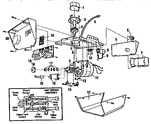 Opener Assembly Diagram and Parts List for 13953628SRT  Craftsman Garage Door Opener