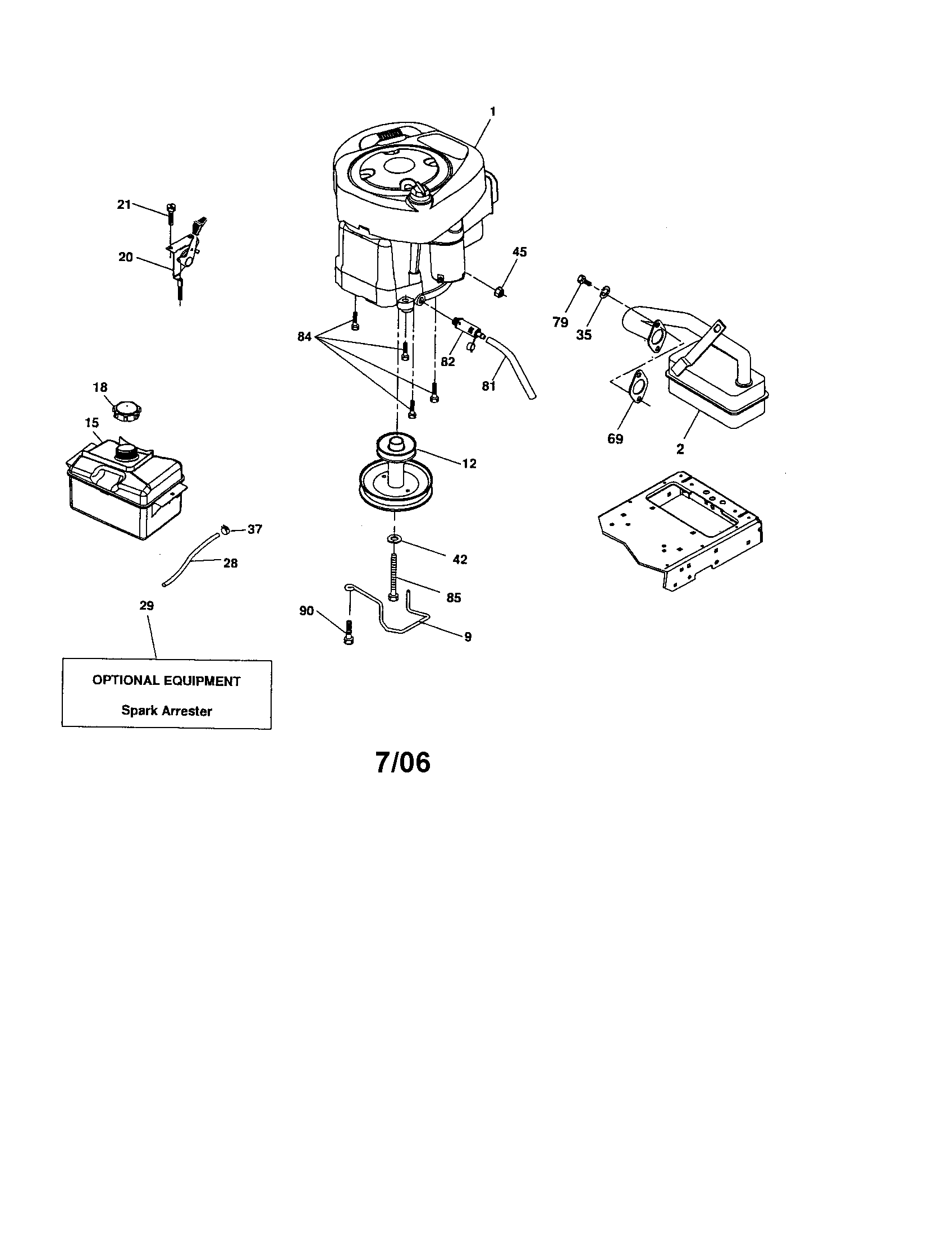 Engine Diagram and Parts List for 917276641  Craftsman Lawn Tractor