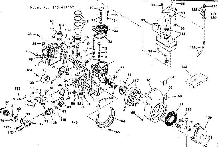 Basic Engine Diagram and Parts List for 143614042  Craftsman Engine