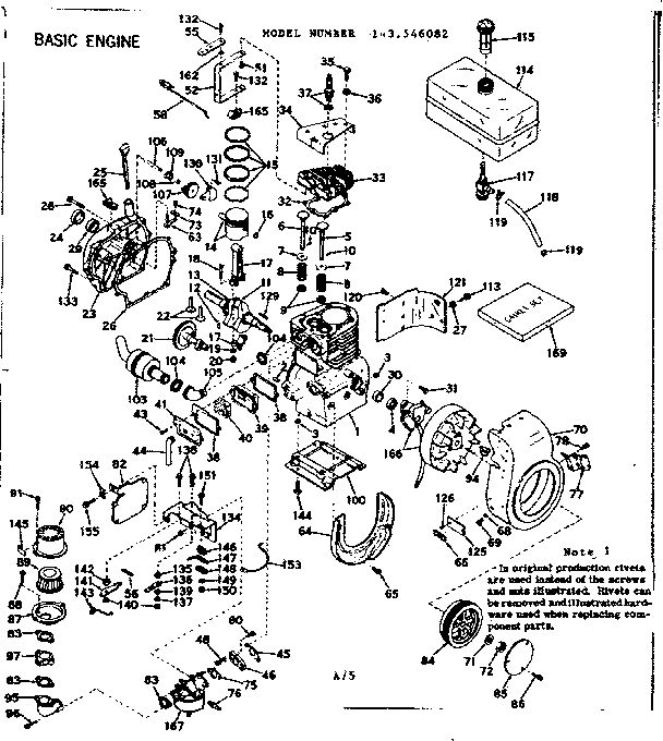 Basic Engine Diagram and Parts List for 143546082  Craftsman Engine