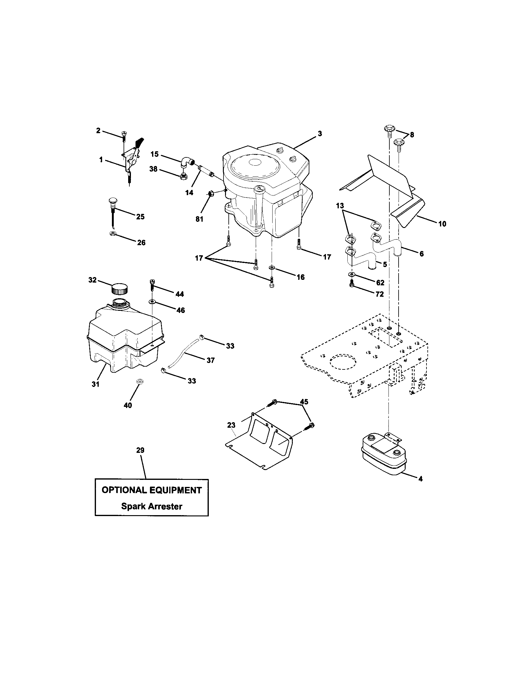 Engine Diagram and Parts List for 917272440  Craftsman Lawn Tractor