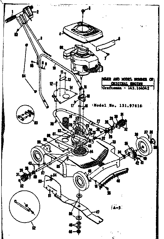 Replacement Parts Diagram and Parts List for 13197616  Craftsman Lawn Mower